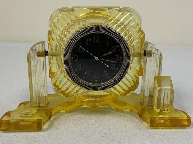 USSR TANK CLOCK INSTALLED IN ART DECO STYLE PLASTIC DISPLAY STAND