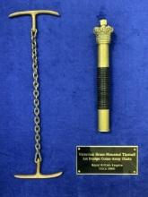 ANTIQUE VICTORIAL BRITISH EMPIRE BRASS TIPSTAFF AND COME AWAY CHAIN CASED 1860'S