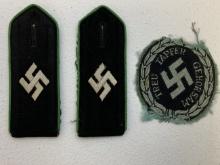 WWII GERMAN AUXILIARY & SECURITY POLICE SCHUMA INSIGNIAS SHOULDER BOARDS AND PATCH