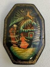 RUSSIAN TRADITIONAL HAND PAINTED LACQUER BOX PALECH SIGNED