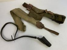 LOT OF ANTIQUE MILITARY BELTS ,STRAPS AND FIELD GEAR