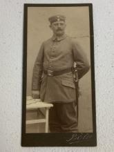 IMPERIAL GERMANY WWI SOLDIER IN UNIFORM WITH BELT AND BAYONET STUDIO PHOTOGRAPH