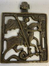 ANTIQUE IMPERIAL RUSSIAN BRONZE ORTHODOX ICON St.GEORGE 18th CENTURY