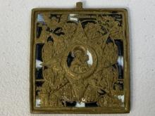 ANTIQUE IMPERIAL RUSSIA COMPOSITION BRASS & ENAMEL ICON 19th CENTURY