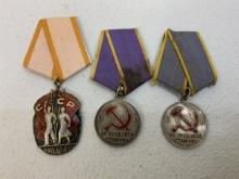 USSR GROUP OF 3 ALL SILVER LABOR ORDERS MEDALS