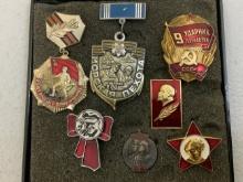 USSR COLLECTION OF BADGES AND PINS IN CASE