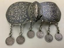 IMPERIAL RUSSIAN CAUCASIAN MADE SILVER NIELLO BUCKLE WITH SILVER COINS
