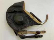 WWII GERMAN LUFTWAFFE PILOT LEATHER FLIGHT HELMET WITH MIKES AND EARPHONES