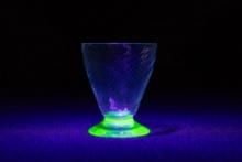 Vintage Uranium Glass Optic Swirl Footed Cup 1