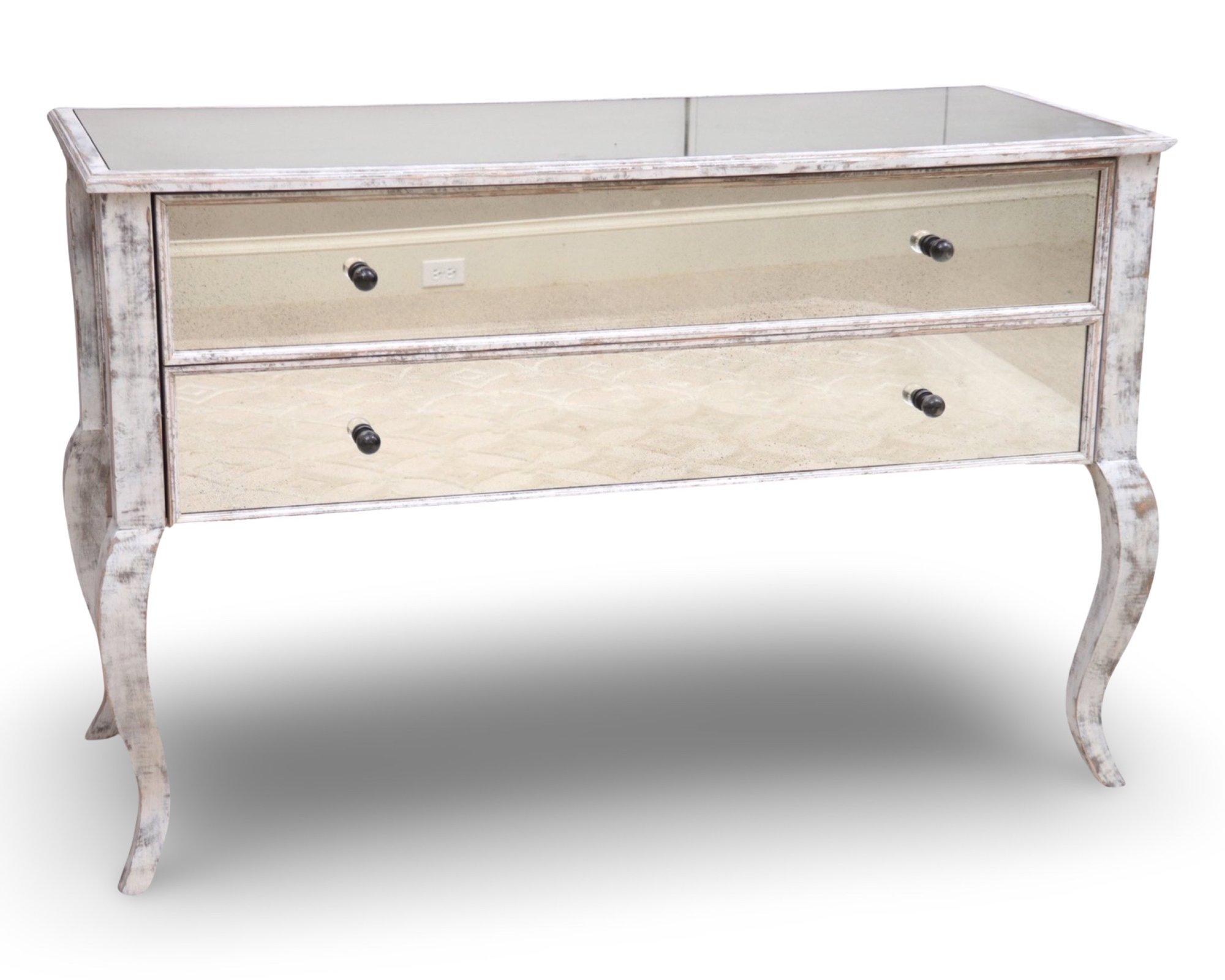 Antiqued Mirrored Swedish Two Drawer Commode And Mirror
