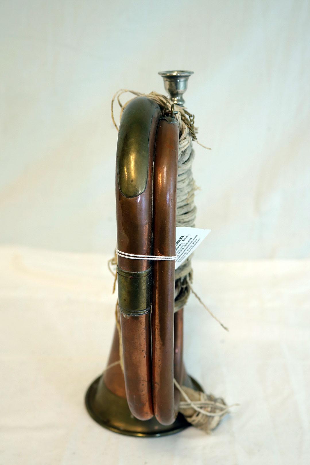 10.75" Copper & Brass Civil War-type Military Bugle w/ Cross Swords 7-A, ag