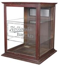 Country Store Holland's Bread Counter Top Display Case, oak w/etched glass front
