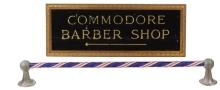Barber Shop Items (2), reverse painted & gilt glass sign for "Commodore Bar