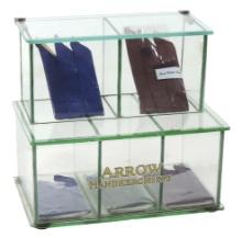 Arrow Handkerchiefs Display Case, 2 tiered glass w/5 display windows, top c
