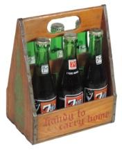 7Up Wooden 6-Pack Carrier, Rare, Handy to Carry Home on front & back & 7up