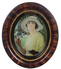 Coca-Cola Serving Tray, c.1920, large litho on metal oval w/pretty girl in