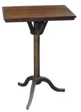 Cash Register Stand, oak rotating table on iron pedestal w/tripod legs, VG