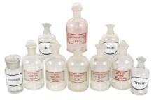 Scientific Chemical Bottles (10), round various sized w/etched or enameled
