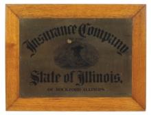 Insurance Co. Sign, "State of Illinois" by C.W. Shonk, litho on brass, moun
