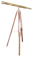 Telescope, vintage style brass w/1.5" element on wood tripod stand, Exc wor