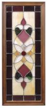 Stained Glass Transom Window, geometric designs in textured colors, VG cond