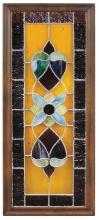 Stained Glass Transom Window, geometric designs in textured colors, Good+ c
