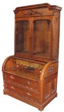 Furniture, Victorian Walnut Secretary/Bookcase, 2-section barrel front desk