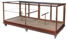 Country Store Floor Display Case, oak w/2 pc glass top & front, sliding gla
