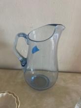 11 in blue glass wine/water pitcher
