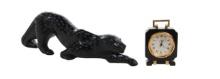 Lalique Black Panther and Cartier Travel Clock