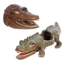 Latin American Painted Wood Alligator Masks