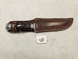 J. CASE CUTLERY CO LITTLE VALLEY NY HUNTING KNIFE WITH LEATHER HANDLE WITH
