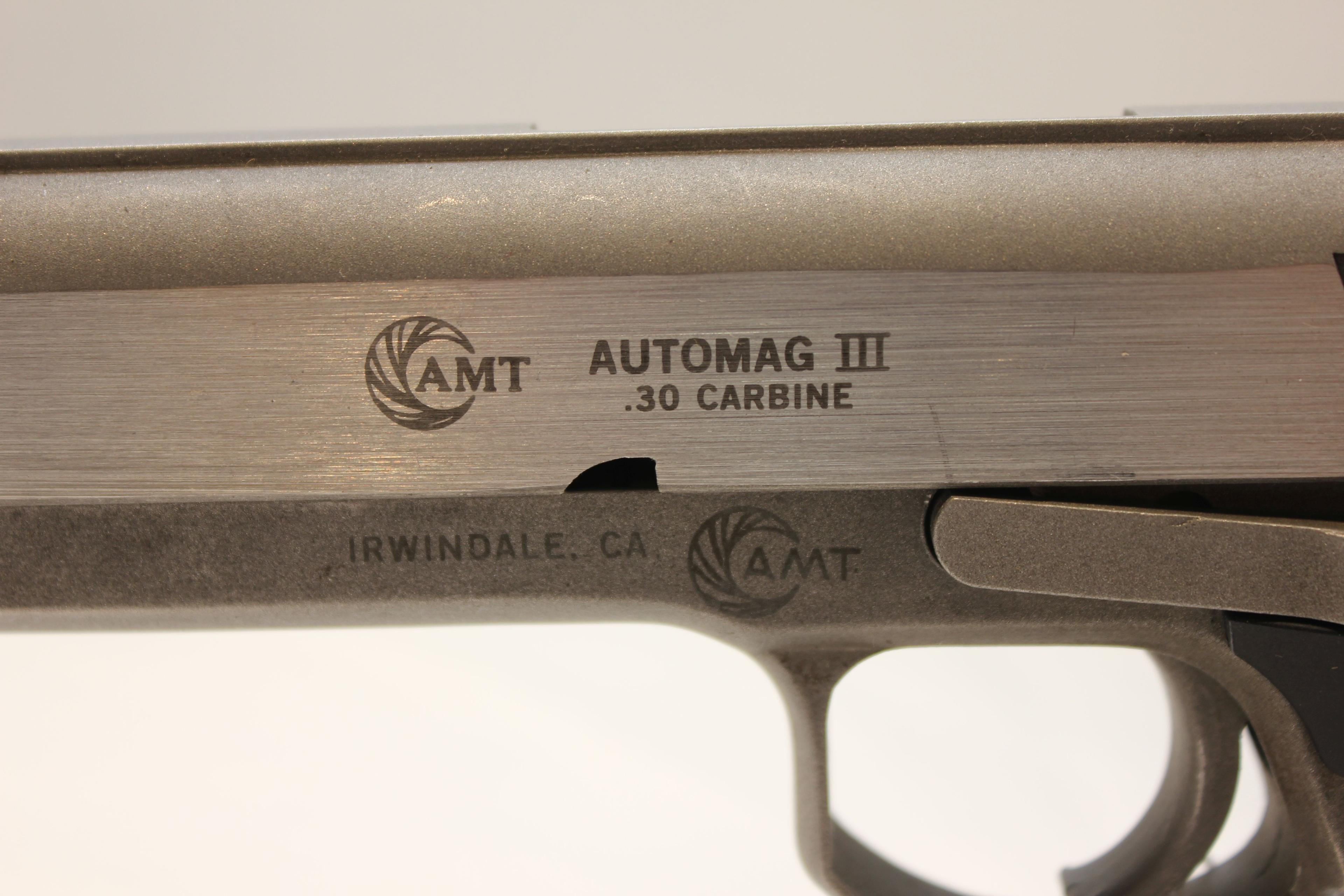 AMT Auto-Mag III .30 Cal. Carbine Semi-Automatic SS Pistol w/6-1/4" BBL, Adj. Sights, 8-Rd. Magazine