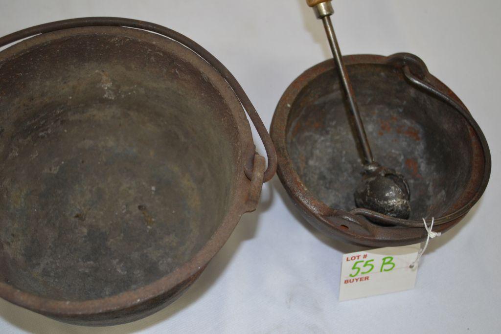 Pair of Smelting Pots; Hollands H6 and #3 w/ladle