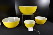 Pyrex Bright Yellow Mixing Bowl Set including Nos. 401, 402, 403, and 404; Mfg. 1956-1962