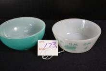Pair of Fire-King Turquoise and Federal Milk Glass Cereal Bowls