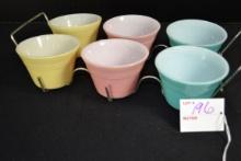 Set of 6 JAJ Pyrex Pastel Custard Cups w/Cradle from England