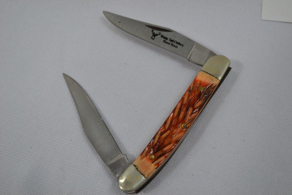 White Tail Cutlery Hand Made Pocket Knife With Case Double Blade