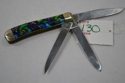 Fighting Rooster 3 Blade (18 Wheels and a Dozen Roses) 69/150 With Multicolor Blue Pocket Knife
