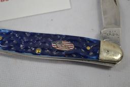 Case XX Blue Handle American Flag Emblem Double Blade 4" Pocket Knife