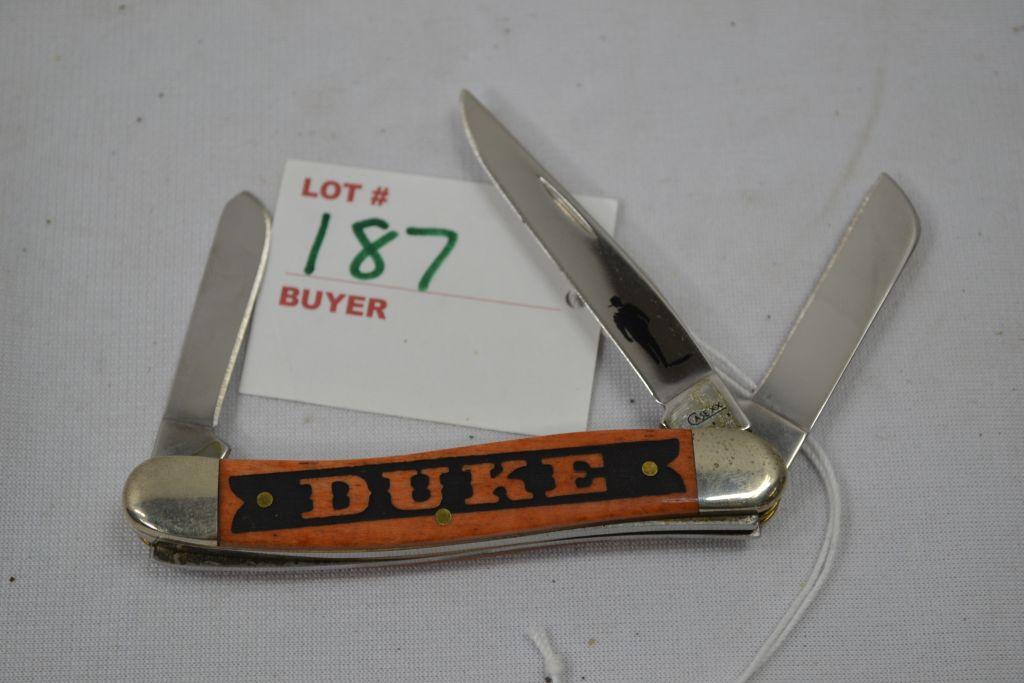 Case XX Wooden Duke John Wayne Engraved Handle 3 1/2" #6318 Pocket Knife 3 Blades