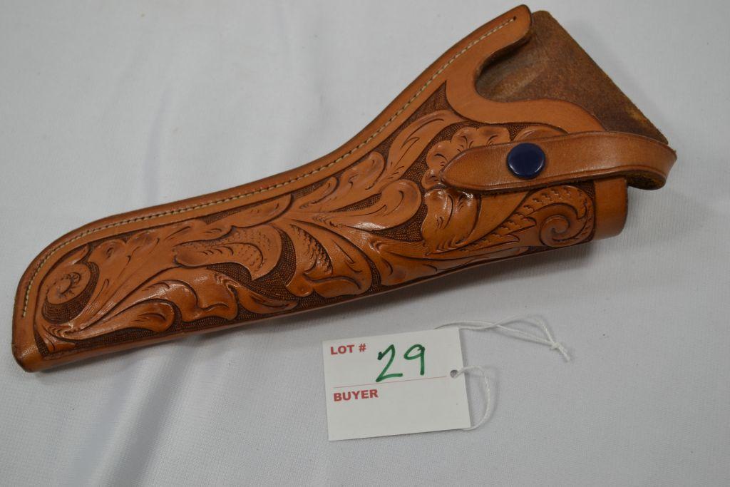Hand Made 9" Leather Gun Holster, Leaf Pattern