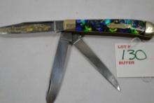 Fighting Rooster 3 Blade (18 Wheels and a Dozen Roses) 69/150 With Multicolor Blue Pocket Knife