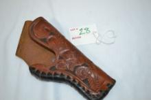 Hand Carved Leather Gun Holster, 6 3/4", Leaf Pattern