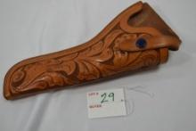 Hand Made 9" Leather Gun Holster, Leaf Pattern