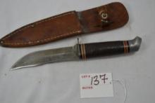 Vintage Schrade Walden 147 Fixed Blade Knife w/Leather Sheath