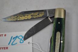 Fight'n Rooster 2000 Millennium Green Handled; 3 Blade Pocket Knife 1 of 500 Collectable