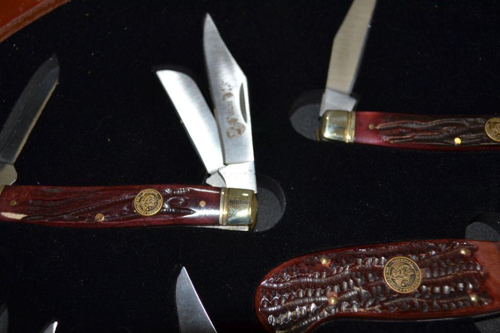National Wild Turkey Federation Case of 7 Knives; Rio Grande, Merriam's, Eastern, Goulds, Ocellated,