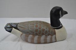 Vintage Wood Hand Carved; Hand Painted Canada Goose Decoy Décor, Glass Eyes, 12" Long