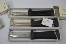 Group of 3 Hunting Knives 4" Blade; Black Cloth Wrapped Handles All In Box